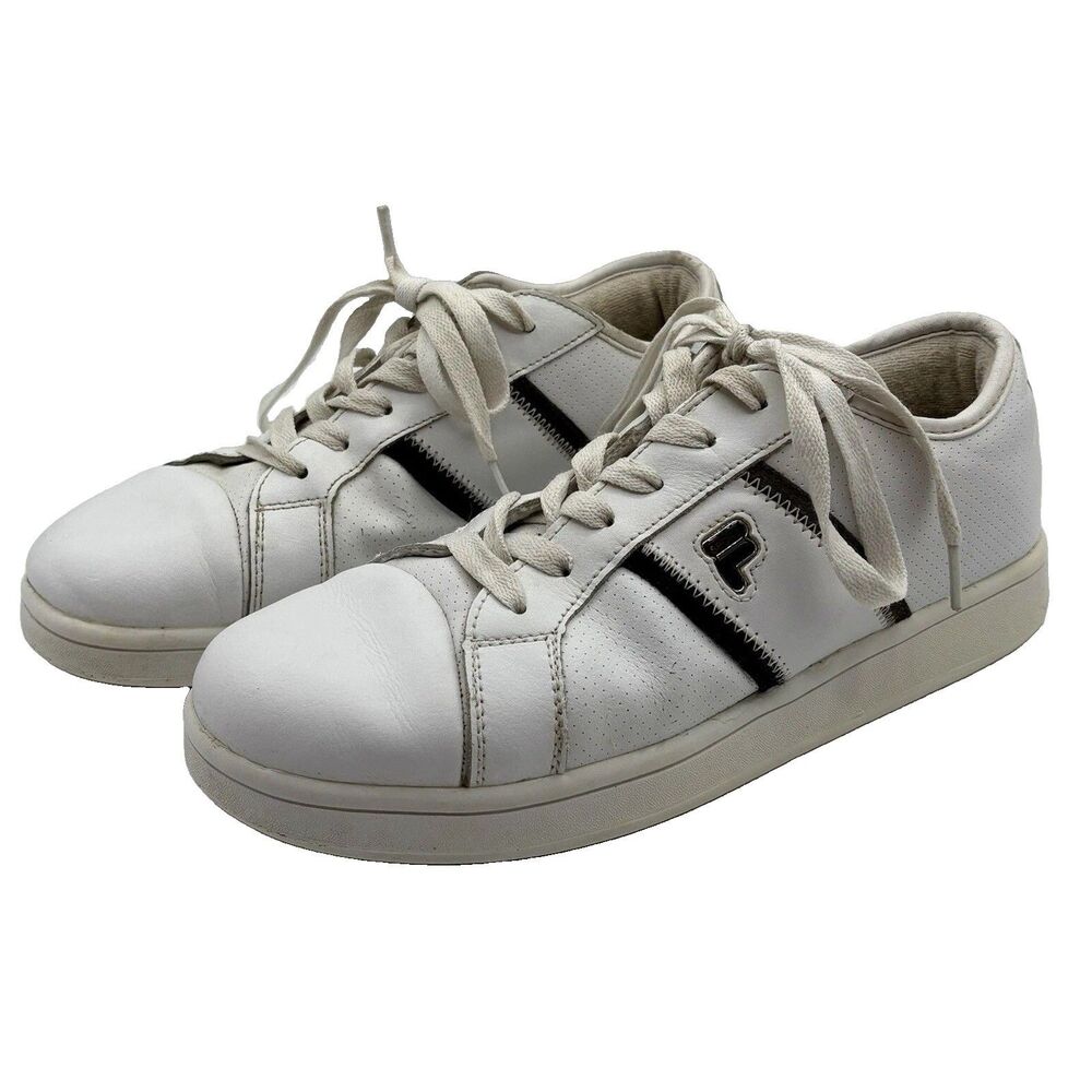 Fila Venerate Men’s White Leather Sneakers Size 8 Black Stripe Classic Shoes
